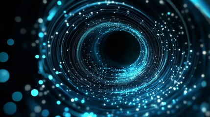 Obraz premium A mesmerizing abstract image of a blue digital tunnel with glowing particles. The tunnel evokes a sense of movement, energy, and the vastness of the digital realm. The particles create a dynamic and 