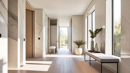 Sophisticated and Light-Filled Hallway Create a sophisticated hallway design that embraces natural light and minimalism.