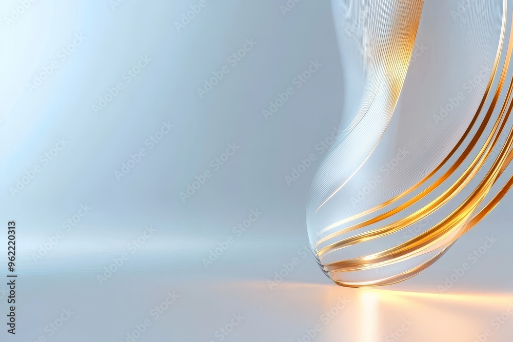 Wall mural a minimalist abstract background featuring a soft blue gradient with a curved golden line. the gold 