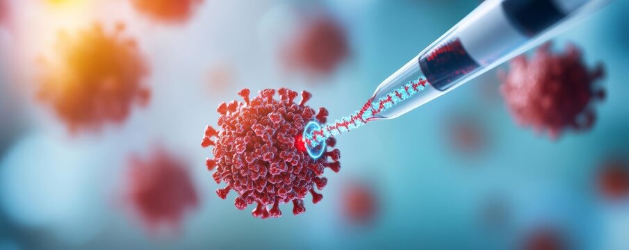 Digital rendering of a virus genome being edited, biotechnology in virology, genetic modification