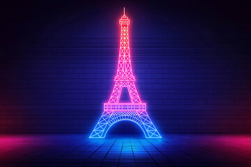 Eiffel tower in neon light on brick background