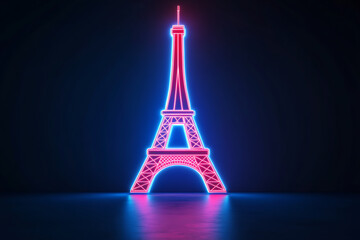 Eiffel tower in neon light on brick background
