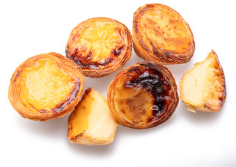 Pastel de nata tarts isolated on white background.