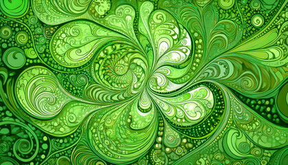 Abstract nature background with fractal effect in green colors,  avocado green, iguana green, light frog green and caribbean green