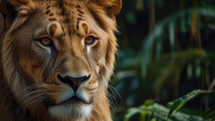 Fototapeta premium King of the jungle portrait of a lion. A very high definition illustration background