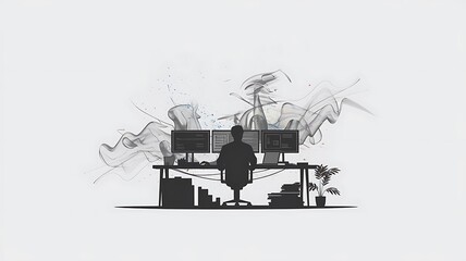 Obraz premium Online Supply Chain Optimization Silhouette representing Logistics, Complexity, Streamlining, Efficiency, and Business Management