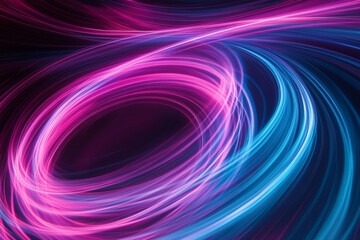 Smooth, flowing pink and blue light trails in an abstract circular motion, creating a sense of fluidity and energy.