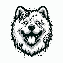 Samoyed Cute Dog Zombie Cartoon Vector Icon Illustration. Animal Halloween Icon Concept Isolated Premium Vector. Flat Cartoon Style