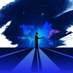 Supply Chain Optimization Blue themed Silhouette representing Logistics, Complexity, Streamlining, Efficiency, and Business Management