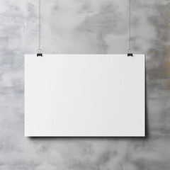 Mockup of a 3x2 unframed horizontal poster on concrete wall background. Artwork, art print, wall art mockup. Blank sheet of paper with copy space, minimalist, simple.