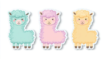 Obraz premium llama cute llama colorful llama adorable animals pastel colors animal illustration cartoon animals cute illustrations children\'s art llama stickers llama decoration