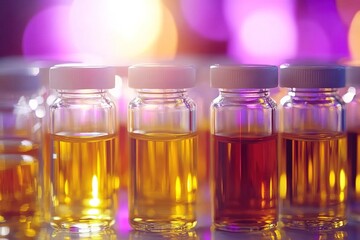 Biologic coordinator coordinating research samples with copyspace, labeled vials neatly organized. Bright, fluorescent light. Advanced research facility background.