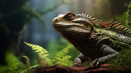 Fototapeta premium An enchanting view of a reptile in its habitat, emphasizing the natural textures and colors in high-definition
