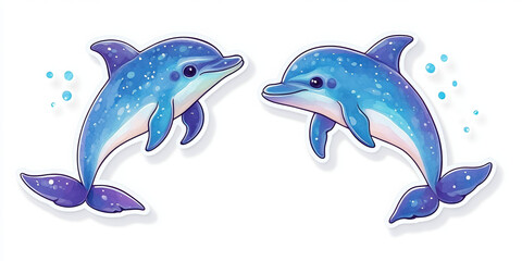 Fototapeta premium dolphins marine life ocean aquatic sea animals playful dolphins cartoon dolphins animal illustration sea creatures underwater colorful dolphins dolphin duo oceanic art 
