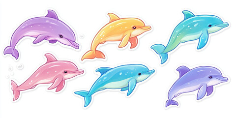 Fototapeta premium dolphin marine life ocean aquatic animals colorful dolphins cartoon dolphins playful dolphins sea creatures underwater animals tropical sea life dolphin illustration
