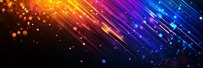 Obraz premium A vibrant abstract background featuring a dynamic composition of colorful lines and dots, symbolizing energy, movement, technology, and creativity.