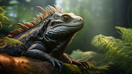 Obraz premium An enchanting view of a reptile in its habitat, emphasizing the natural textures and colors in high-definition