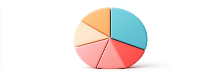 Obraz premium A vibrant pie chart divided into five sections, representing different aspects of a business plan. It symbolizes data analysis, planning, strategy, growth, and market share.