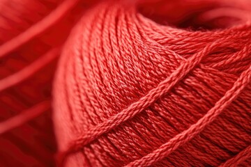 Red yarn close-up shot. Perfect for projects involving crafts, knitting, or textiles.