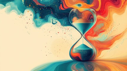 explore the concept of time passing in the mind with a vintage hourglass filled with swirling thoughts, a mental psychology banner