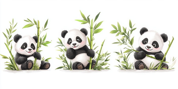 panda cute panda bamboo animal wildlife cartoon illustration baby panda three pandas panda family adorable animals nature playful pandas forest animals 