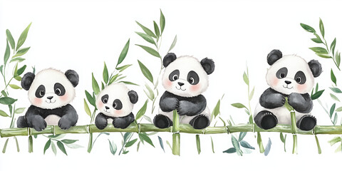 panda bamboo cute animals cartoon animals wildlife asian animals nature playful pandas illustration digital art adorable pandas panda family wildlife illustration 