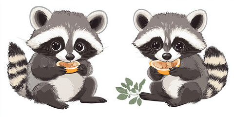 Fototapeta premium raccoon cute animals cartoon animals wildlife forest creatures animal illustration adorable raccoon playful raccoon raccoon eating animal art nature illustration vector art 