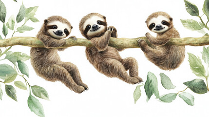 sloth cute animal wildlife mammal smiling sloths animal friends cartoon animals relaxing sloths adorable sloth trio sloth stickers playful sloths