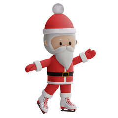 Cute santa claus on ice skates 3d rendered icon isolated
