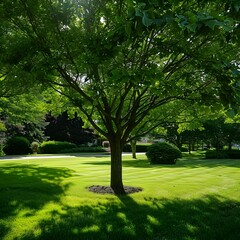 Obraz premium Lush Green Tree in a Sunny Lawn