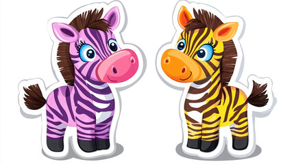 zebra animal cartoon cute colorful illustration character fun playful children art design striped animal friends pink zebra yellow zebra playful animals