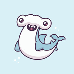 Cute hammerhead shark kawaii cartoon character vector illustration