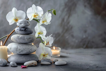 Beautiful spa composition with blue orchid and stones