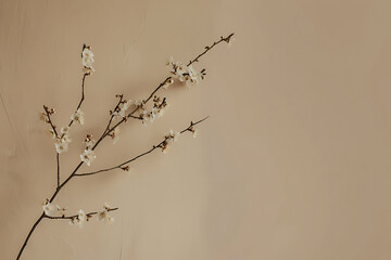 textured stylish old paper background, square, with flowering almond branches