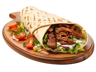 Shawarma on cutting board isolated on transparent and white background