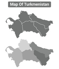 Greyscale Turkmenistan political map with borders outline style vector illustration set
