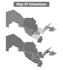 Greyscale Uzbekistan political map with borders outline style vector illustration set