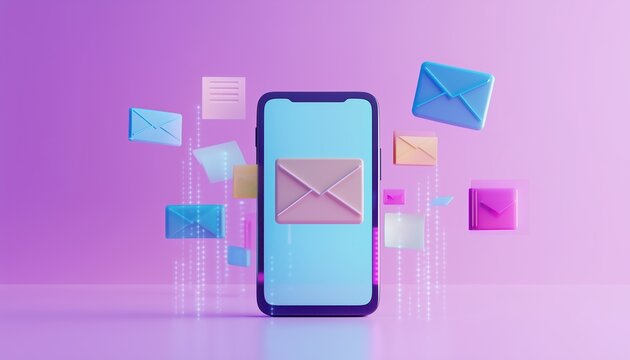 3d Web  Illustrations Of A Mobile Smart Phone With Mail App And Mail Service Concept For Signing Up To Mailing List.