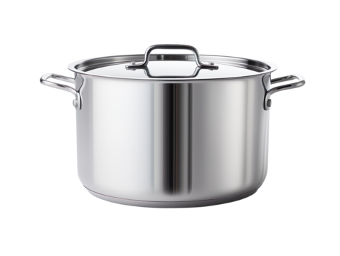 Stainless steel cooking pot isolated on transparent and white background