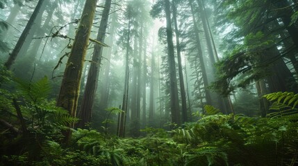 Obraz premium Mystical Redwood Forest in Fog