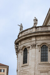 The image showcases the majestic facade of Basilica di Santa Maria Maggiore in Rome, Italy, highlighting its impressive architecture and intricate details.