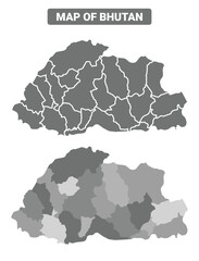 Obraz premium Greyscale Bhutan political map with borders outline style vector illustration set