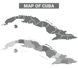 Obraz premium Greyscale Cuba political map with borders outline style vector illustration set