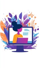 Teacher Coming Out of the Computer Screen, Illustration