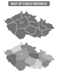 Greyscale Czech Republic political map with borders outline style vector illustration set