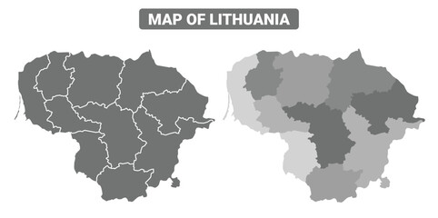 Fototapeta premium Greyscale Lithuania political map with borders outline style vector illustration set