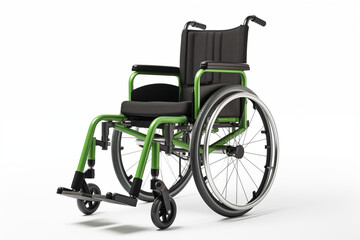 Fototapeta premium Wheelchair on white background. Old age related topics. Disabled person. Disability related topic. Nursing home. Image for graphic designer. Wheelchair on white background.