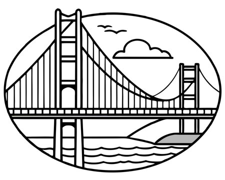 recommend clip art: Golden Gate Bridge line art drawing
