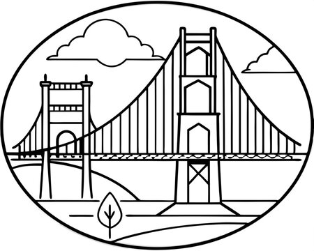 recommend clip art: Golden Gate Bridge line art drawing