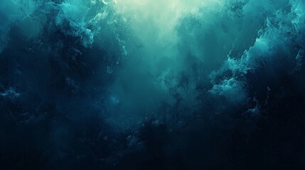Fototapeta premium A grainy gradient background with dark blues and greens fading into lighter shades, evoking the mysterious and calm essence of deep underwater scenes.